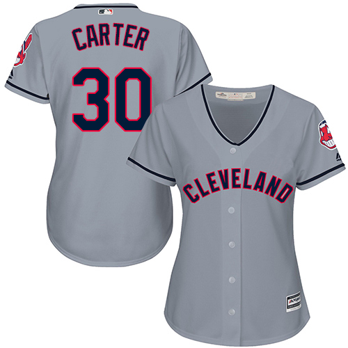 Indians #30 Joe Carter Grey Road Women's Stitched MLB Jersey - Click Image to Close